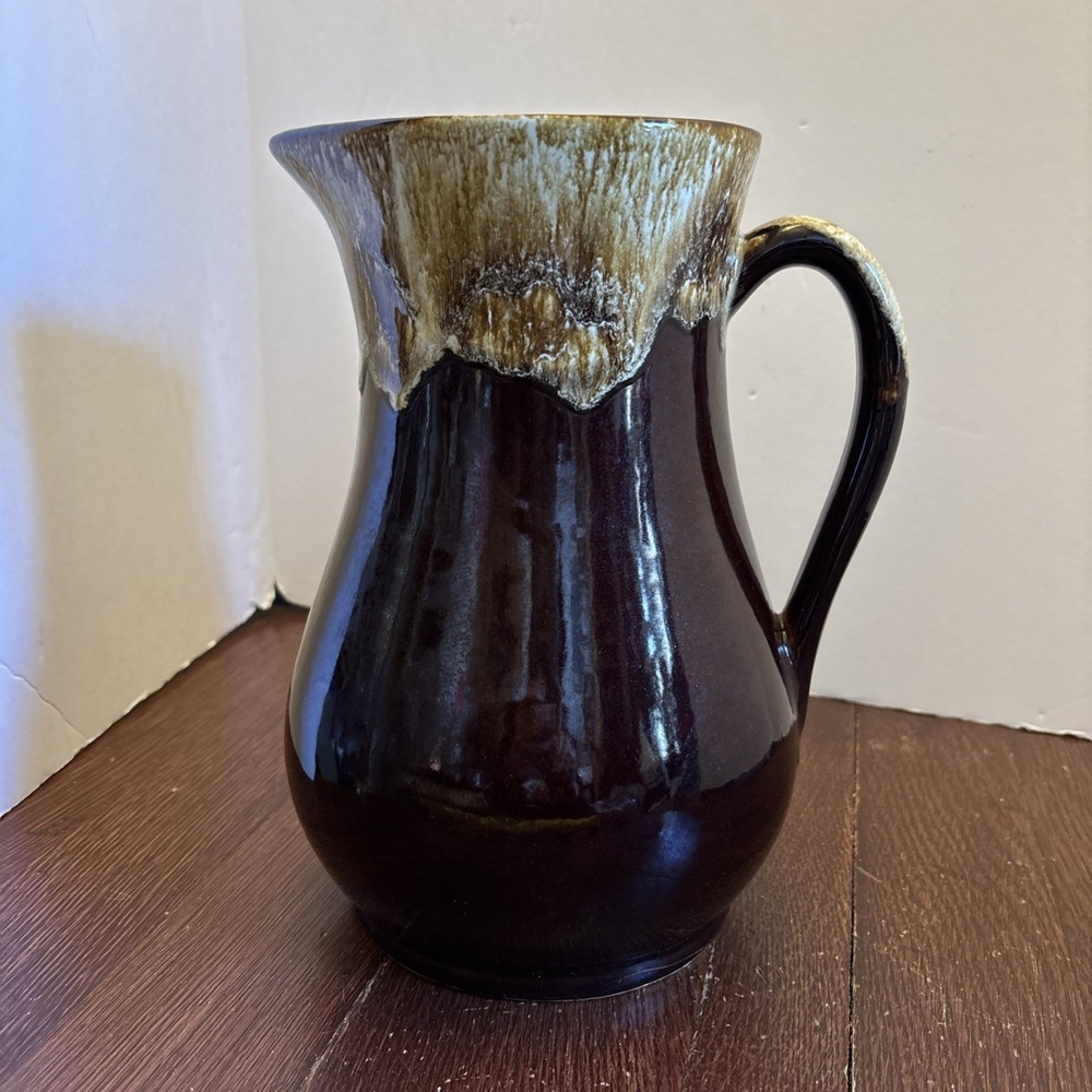 Vintage Roseville OH. RRP CO. Pottery Brown Drip Pitcher Large 10.5" Farmhouse